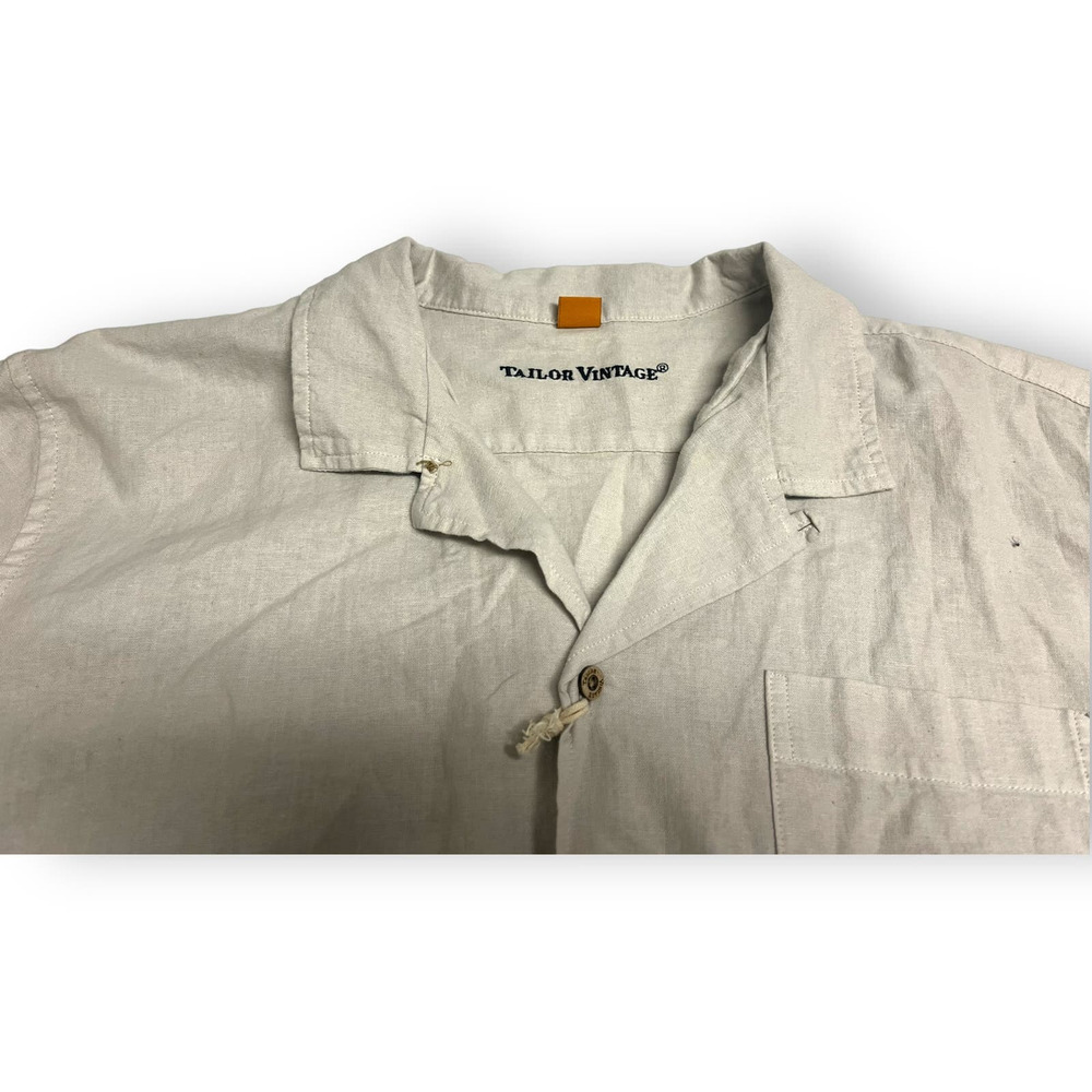 TAILOR VINTAGE Puretec Linen Cotton Cabana Camp Shirt | Mens L, Tan Stone $98 - Picture 2 of 9